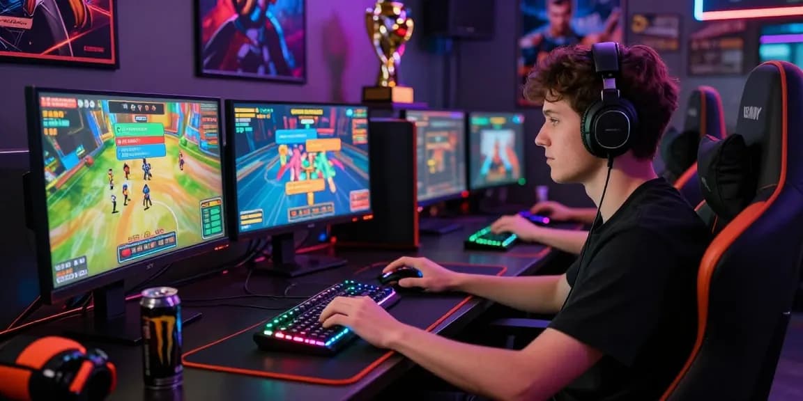 Engaged player at raja328 login gaming setup with colorful LED lights