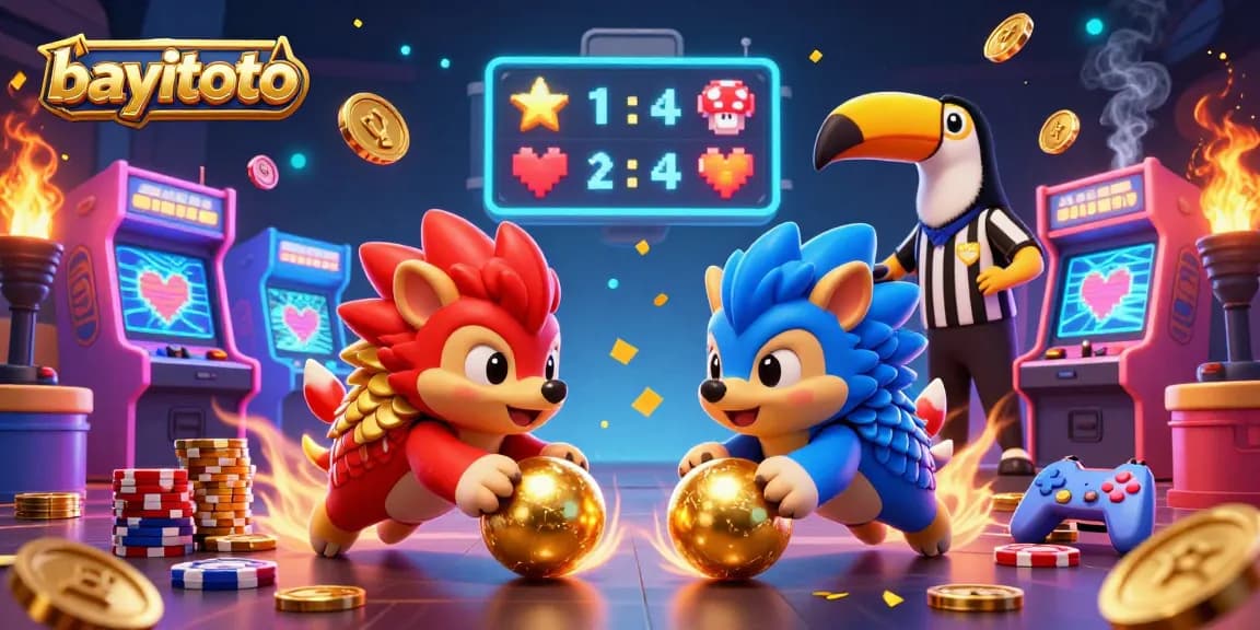 Experience thrilling gameplay and winning strategies with bayitoto at a dynamic casino scene featuring colorful arcade machines.