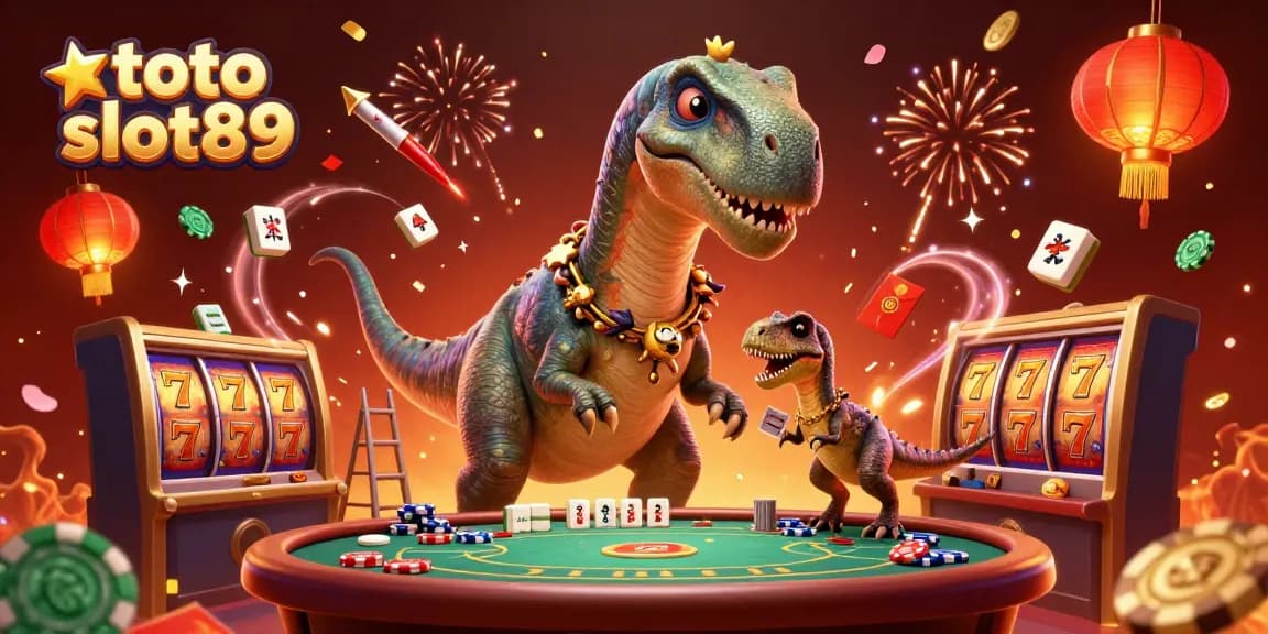 Join the action with toto slot89 in this thrilling 3D casino scene filled with cards, slots, and festive elements.