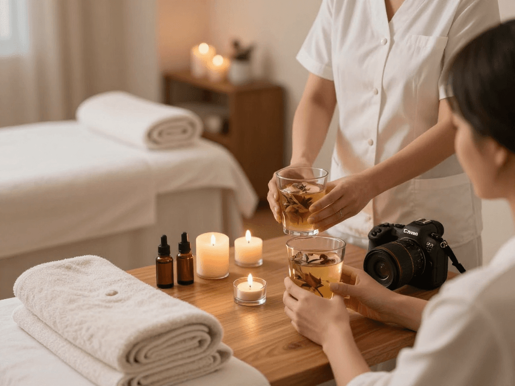 Relaxation at https://www.balancedmassage.org/ with therapist preparing serene treatment in a calming spa atmosphere.