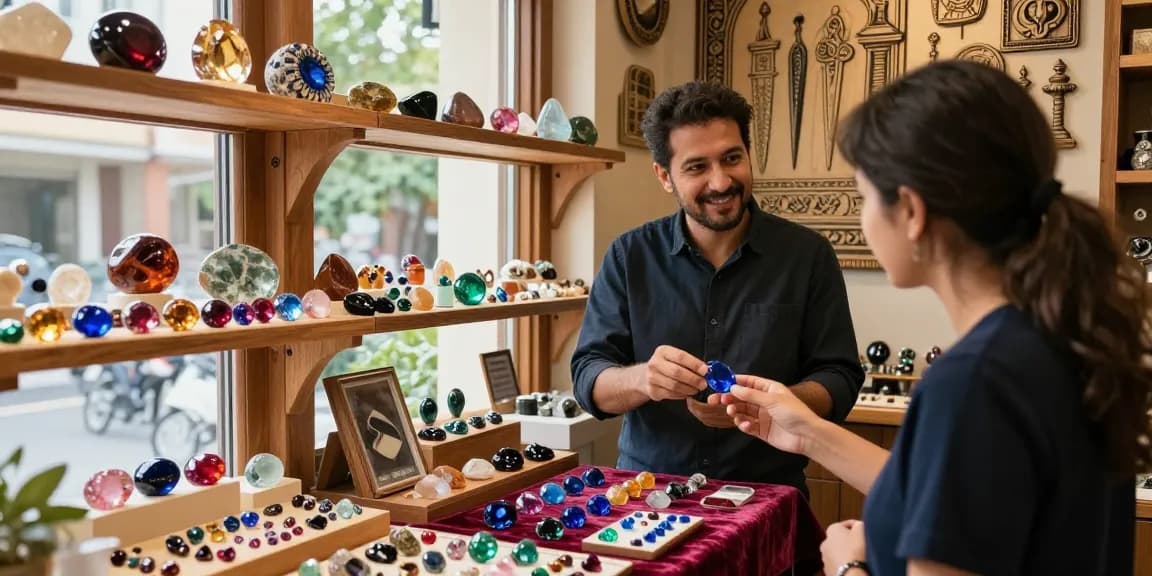 Explore quality gemstones at https://www.mygemspot.com in an artisan shop, showcasing diverse colors and styles.