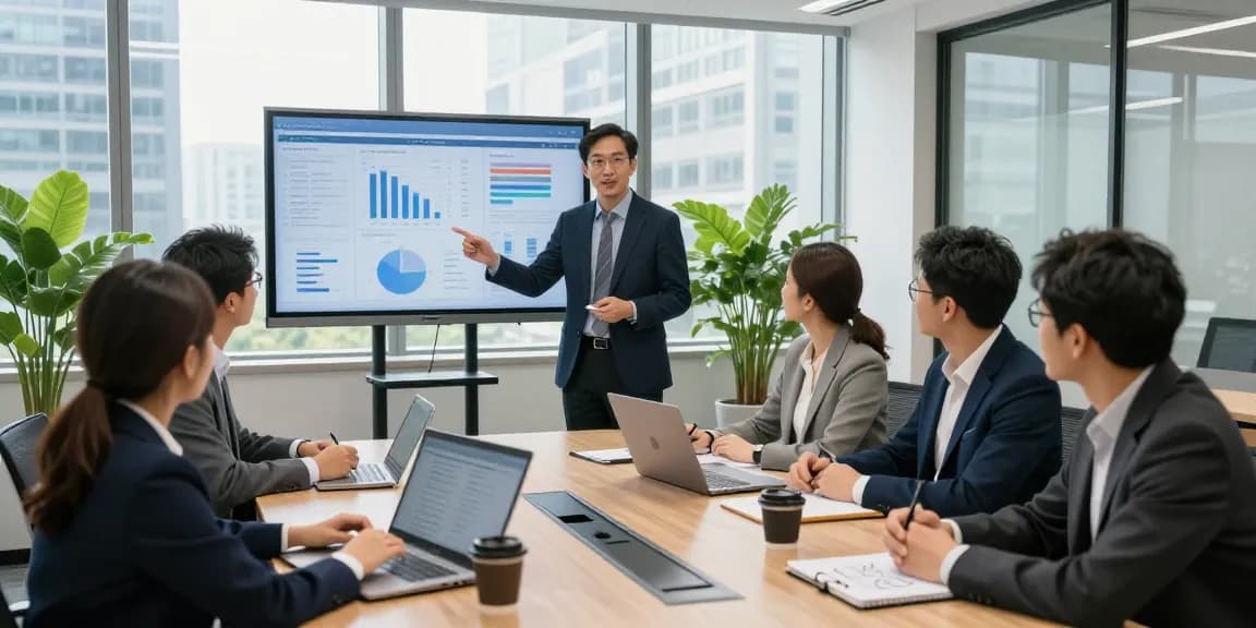Terry Hui leading a corporate strategy session in a modern office