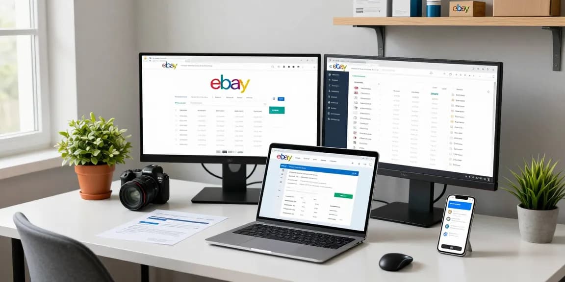Manage your company eBay account with streamlined analytics and PayPal integration in a modern workspace.