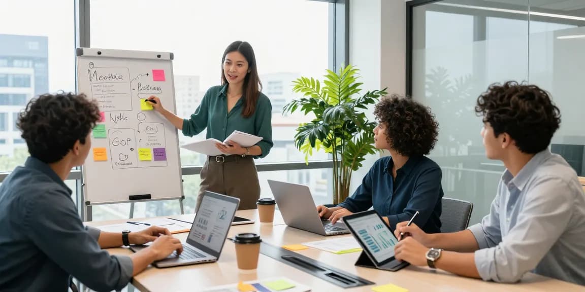 Elite Generations marketing team collaborates on innovative strategies in a vibrant modern office.