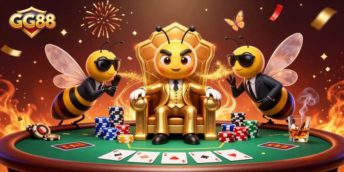 Experience thrilling poker action at GG88 with a vibrant 3D casino illustration featuring dynamic characters and gaming elements.