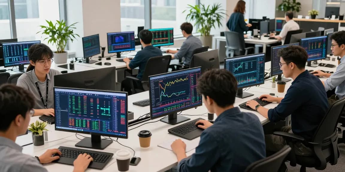 Solution de récupération crypto dans un bureau moderne, affichant des graphiques de trading Bitcoin et Ethereum, équipements numériques sécurisés.