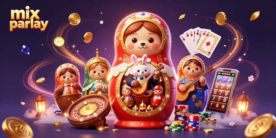 Engage in mix parlay betting depicted by bears in casino attire surrounded by golden coins.