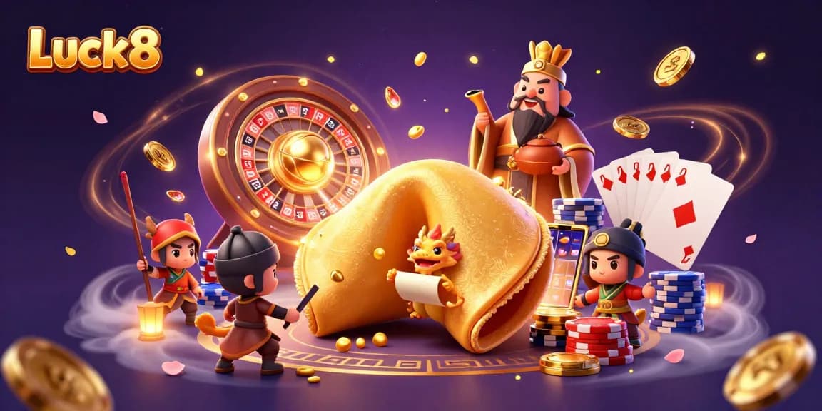 Experience Luck8 with a vibrant casino-themed illustration showcasing rich gaming elements and dynamic characters.