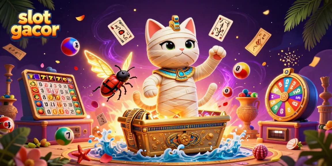 Experience the thrill of slot gacor with colorful slot reels and a dynamic gaming scene.