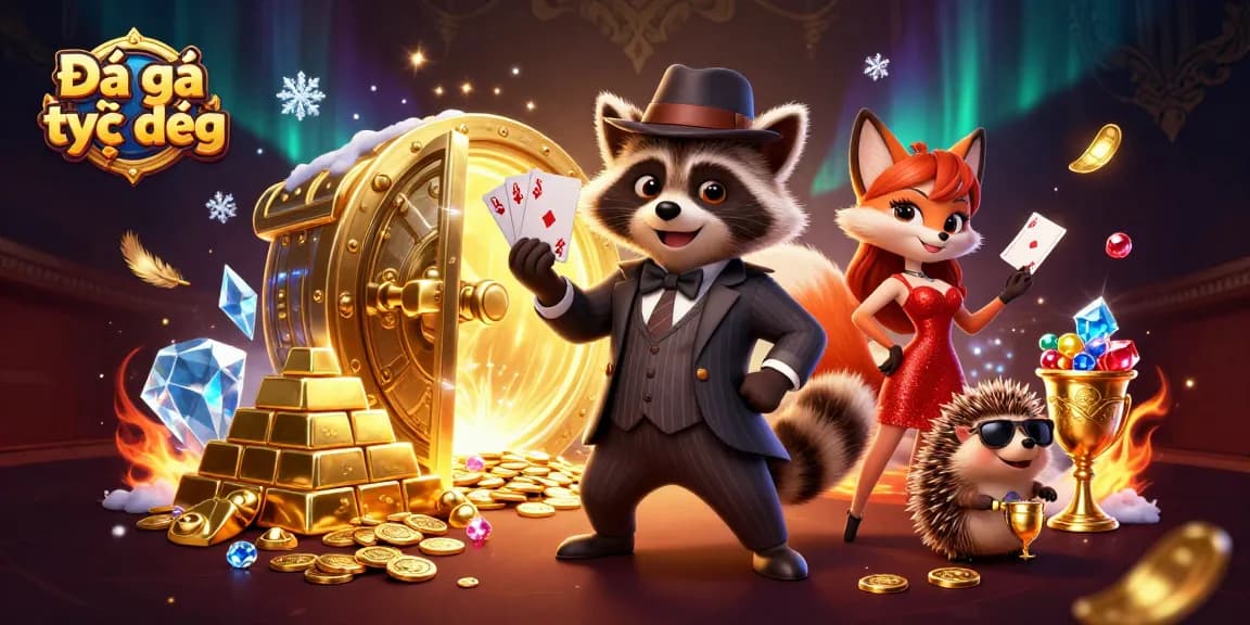 Experience Đá gà trực tiếp excitement with raccoon, fox, and hedgehog characters in action.