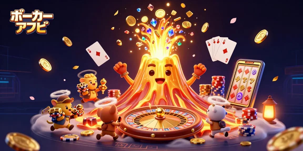 ポーカー アプリの豊富なボーナスと楽しさを表現したイラスト。