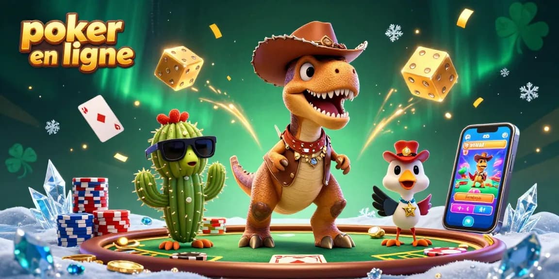 Jouez au poker en ligne avec des personnages en pleine action lors d'une partie de poker épique.