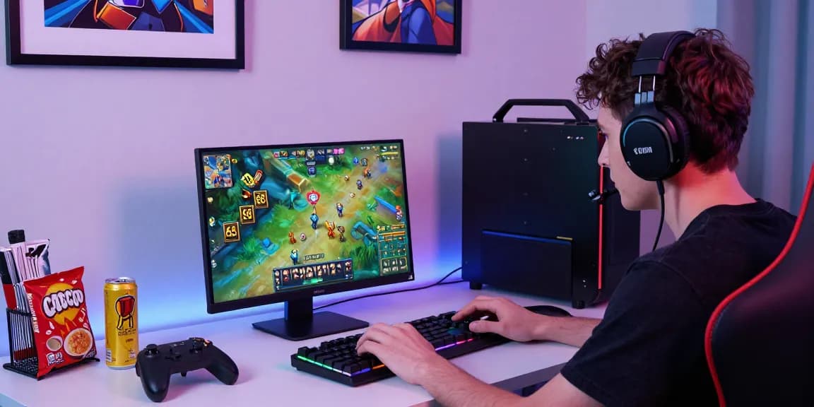 Engaged player enjoying 68 game bài in a vibrant gaming setup, showcasing gaming accessories and lively atmosphere.