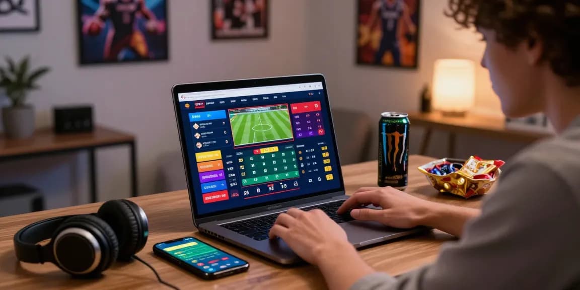 Enthusiastic player interacting with ok8386.guide online betting interface in modern home office.