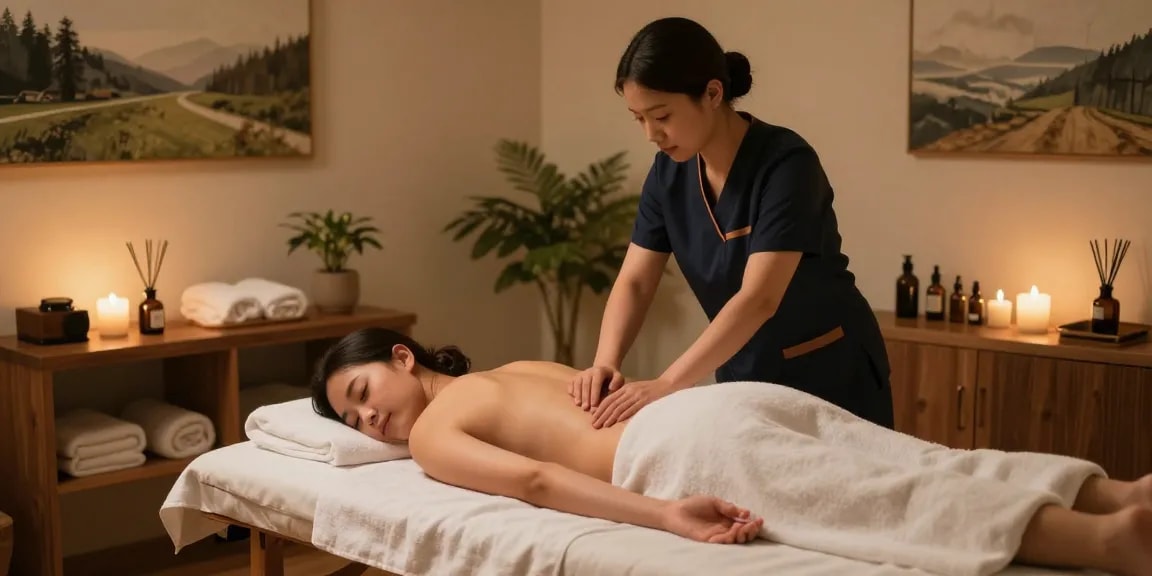 Enjoying 출장안마 therapy in a calming massage studio.