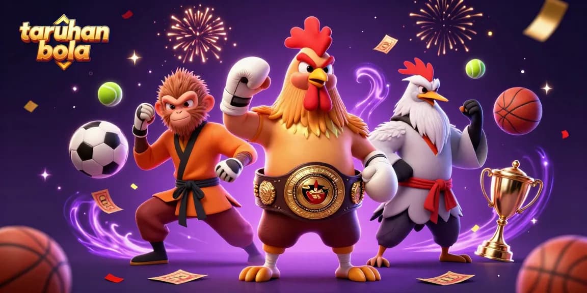 Experience the thrill of taruhan bola with vibrant graphics showcasing sports betting elements and dynamic characters.