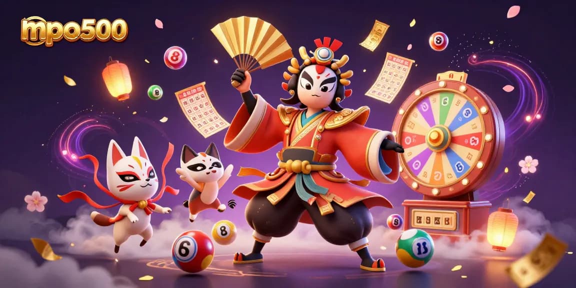 Experience thrilling gaming with mpo500 as a kabuki warrior and kitsune spirit bring vibrant lottery elements to life.