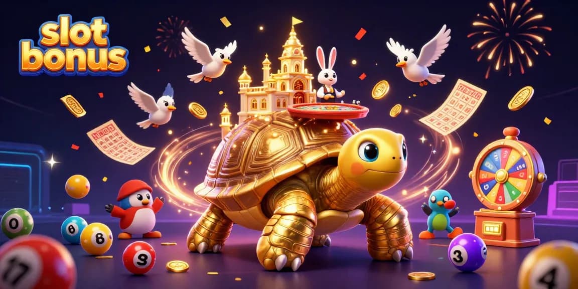 Experience exciting slot bonus features with vibrant illustrations of a casino scene.