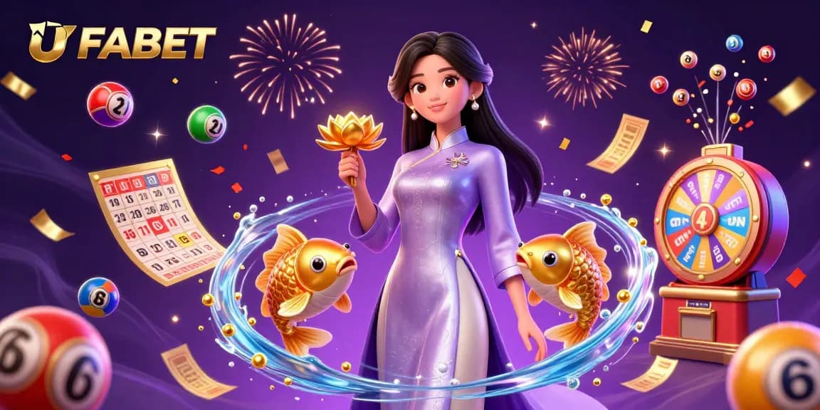 Experience the thrill of UFABET with vibrant colors and captivating lottery elements in a dynamic illustration.