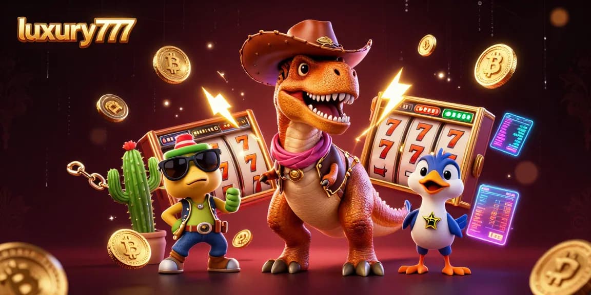 Experience thrilling gameplay with luxury777 as a T-Rex and friends spin slots for jackpots.