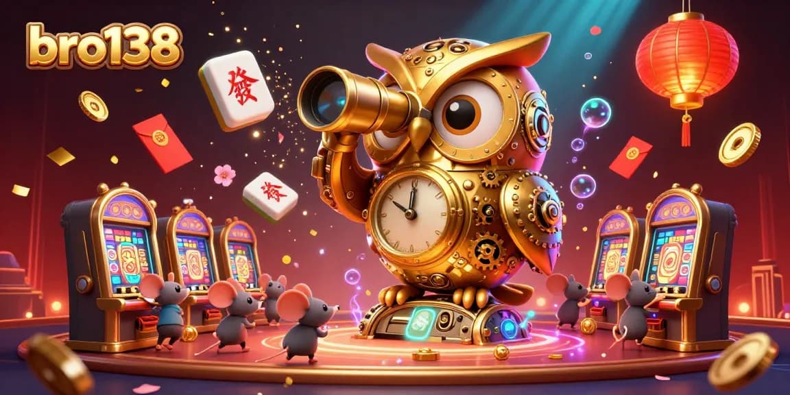 Experience the thrill of gaming with the bro138 golden owl overseeing a vibrant casino floor full of excitement.