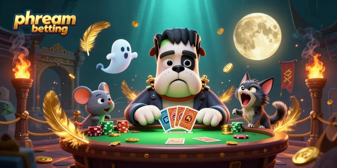 Join phdream betting action with a Frankenstein monster dealing cards at a vibrant casino table.