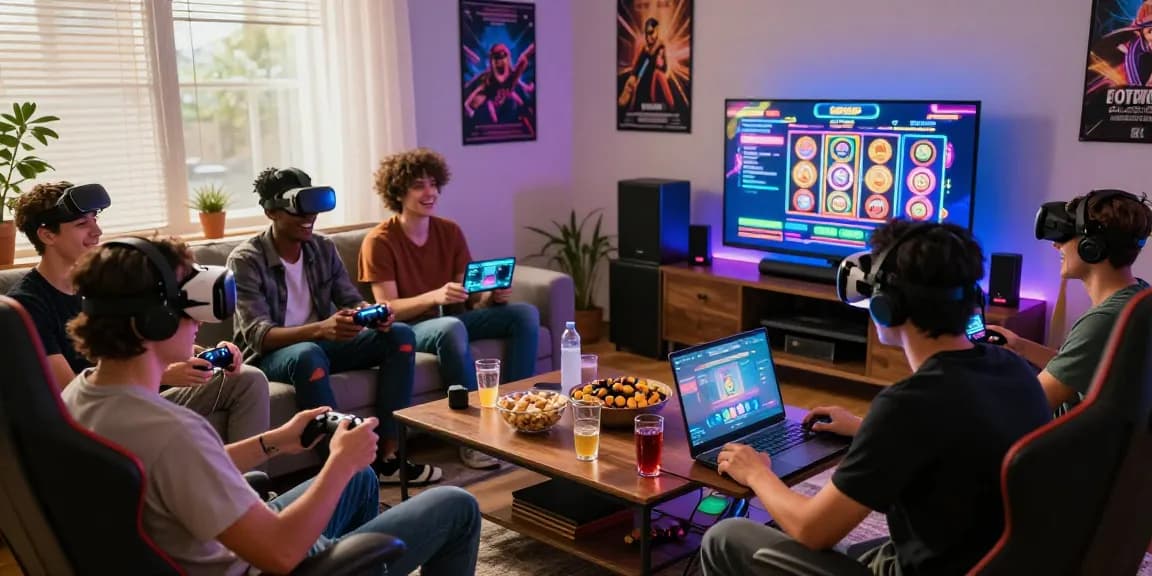 Friends enjoying a gaming session showcasing สล็อต ฝากถอนไม่มีขั้นต่ำ in a cozy living room with engaging atmosphere.