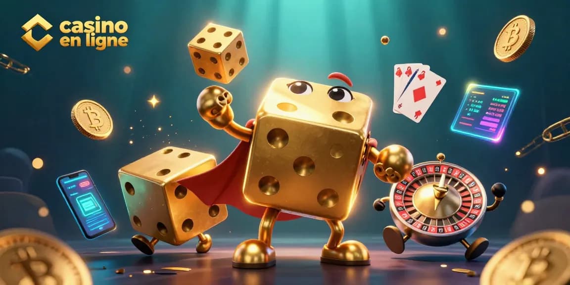 Vibrez en jouant au casino en ligne avec des dés dorés et des éléments de jeu scintillants.