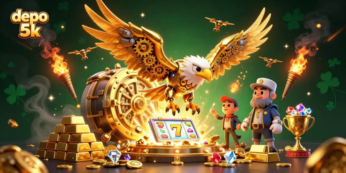 Experience thrilling gameplay with depo 5k as the golden eagle dives through slot reels and treasures.
