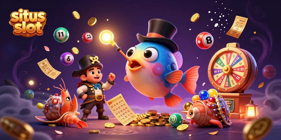 Situs slot gaming scene with vibrant characters and casino elements creating an engaging space for players.