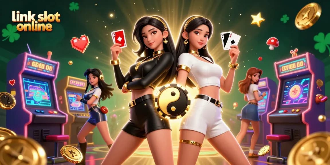 Rasakan permainan yang mendebarkan dengan link slot online saat wanita Asia memamerkan elemen kasino yang berwarna-warni.