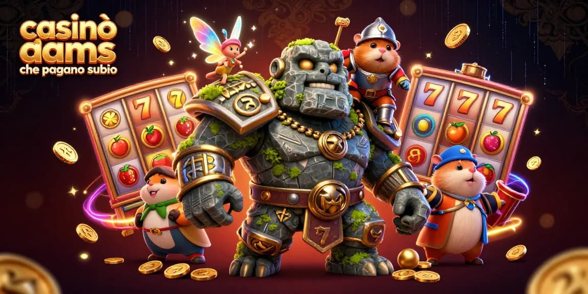 Casinò non AAMS che pagano subito, slot e simboli del jackpot in un'illustrazione 3D vibrante e dettagliata