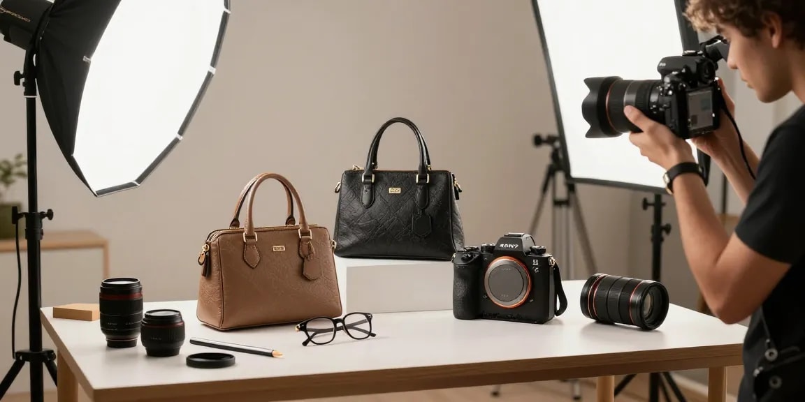 Fotografo still life Milano in studio professionale, cattura accessori di design con illuminazione morbida e sfondo pulito.