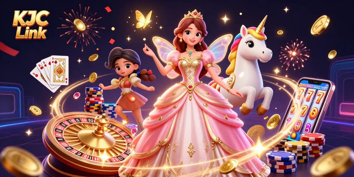 Experience the thrilling KJC Link with a glamorous casino scene featuring games and rewards.