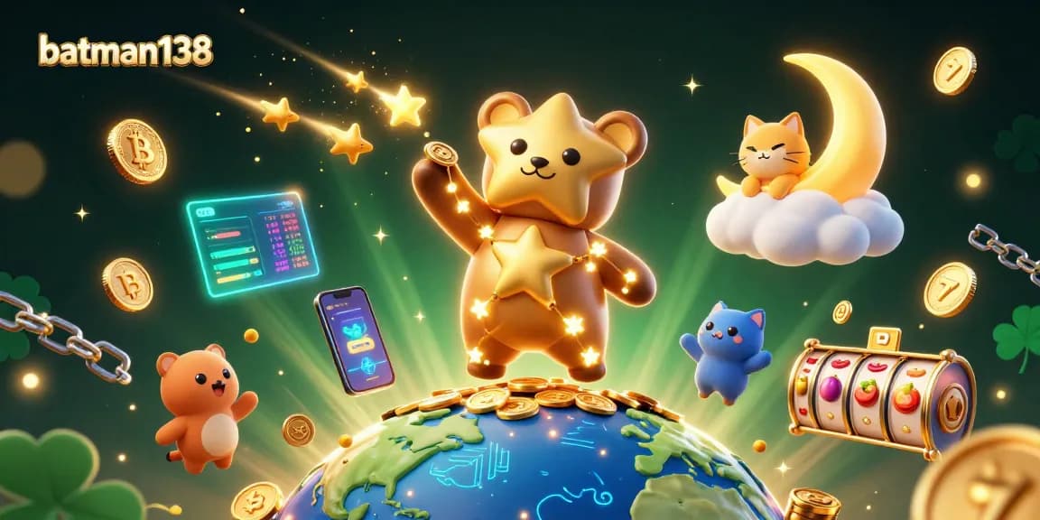 Experience excitement with batman138 as lucky symbols spin and gold coins gleam in this vibrant casino scene.