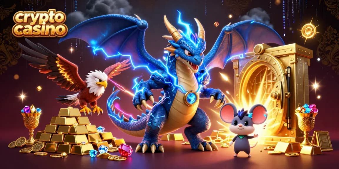 Jouez au crypto casino avec des personnages fantastiques et un décor de trésors scintillants.