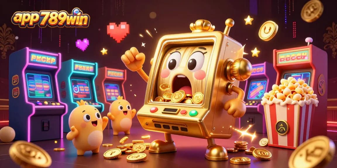 Win big with exciting app 789win, showcasing a cheerful slot machine jackpot scene!