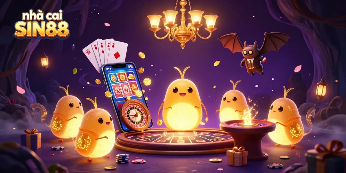 Experience the vibrant world of nhà cái SIN88 as glowworms illuminate a cave casino filled with games.