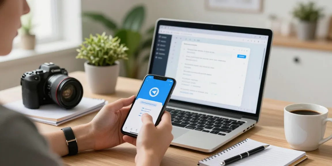 Engaging with the Telegram app on teiegramin.com in a modern tech workspace.