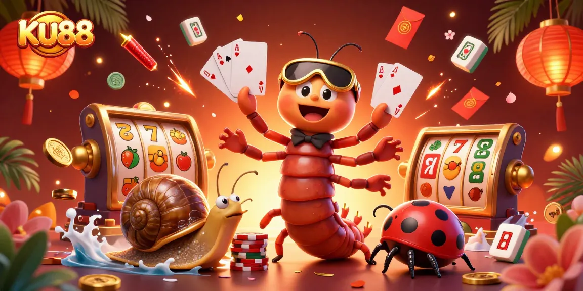 Experience the excitement of KU88 with a vibrant 3D casino scene of an enthusiastic cartoon dealer.