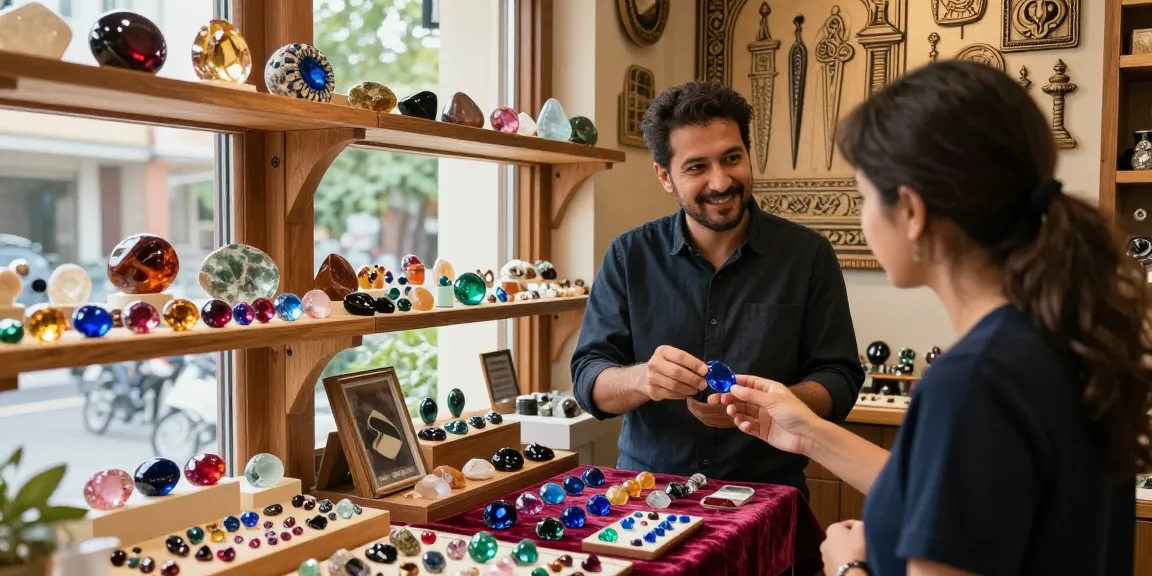 Explore quality gemstones at https://www.mygemspot.com in an artisan shop, showcasing diverse colors and styles.