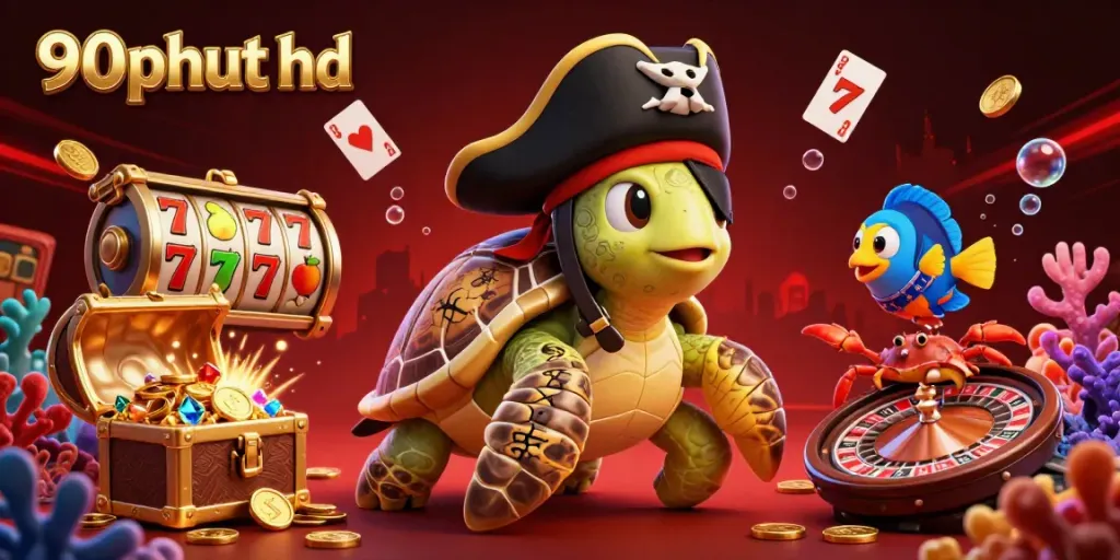 Experience thrilling 90phut hd action with pirate turtle and casino elements in a vibrant underwater scene.