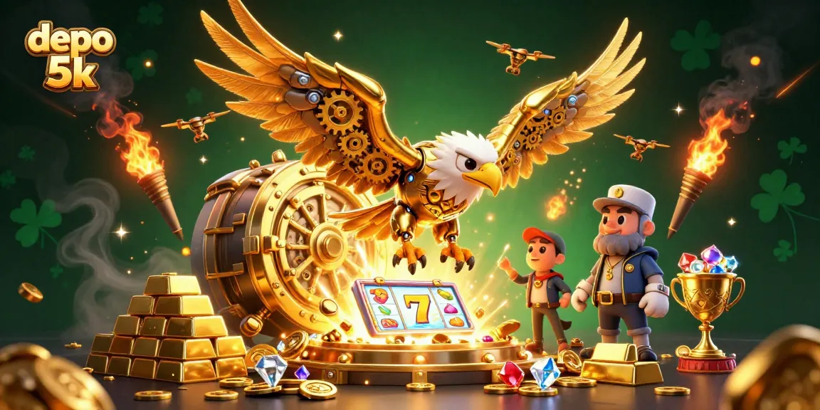 Experience thrilling gameplay with depo 5k as the golden eagle dives through slot reels and treasures.