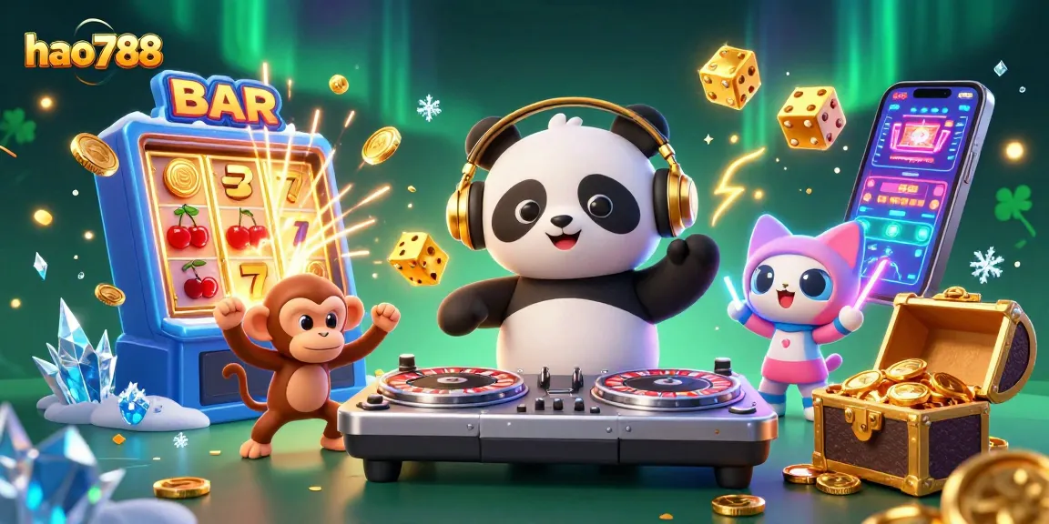 Aksi menarik di permainan slot HAO788 dengan DJ panda, monyet breakdance dan anak kucing bersinar.
