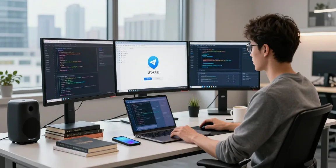 Developer configuring 纸飞机中文版 app in a modern workspace.