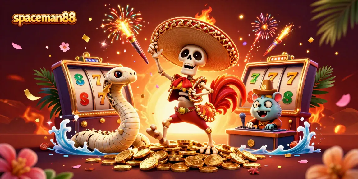 Experience the excitement of spaceman88 with a vibrant casino scene featuring dynamic characters and dazzling game elements.