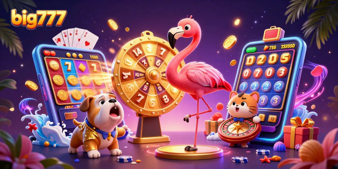 Excited bulldog greets big777's game show host flamingo spinning the jackpot wheel.