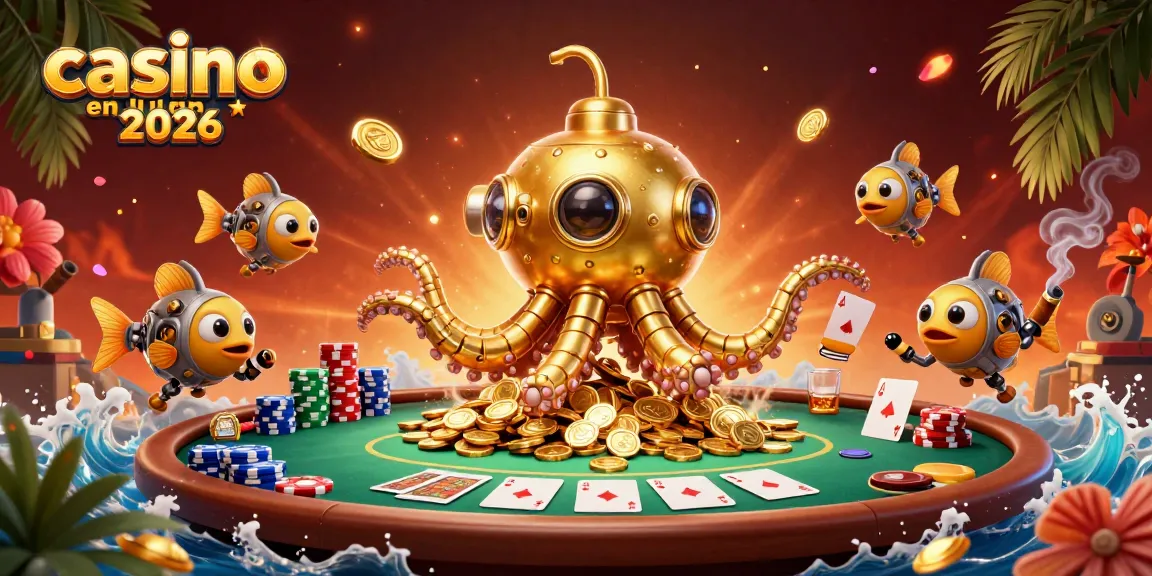 Les jeux de casino en ligne 2026 prennent vie avec un kraken doré et des poissons mécaniques dans un océan de pièces.