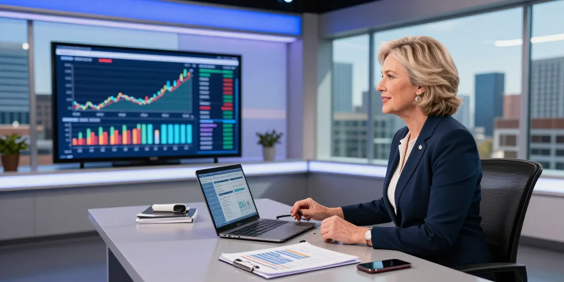 Clinton Orr presenting business news analytics in a modern studio environment.