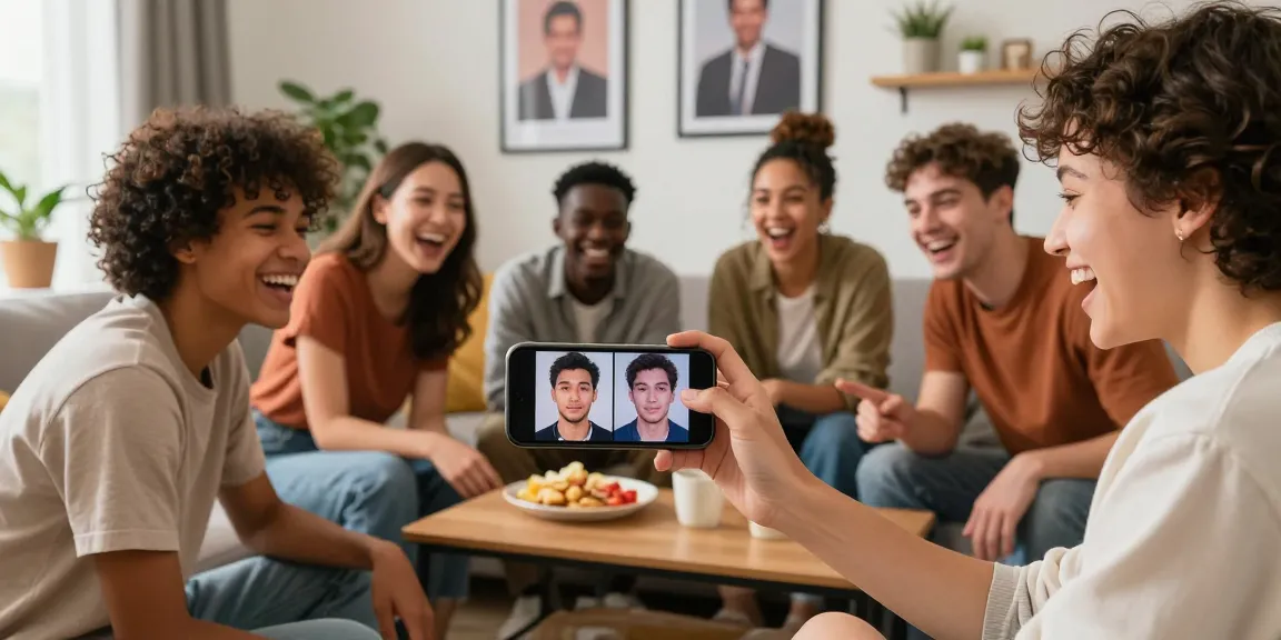Excited friends discovering celebs I look like using an AI face identifier app.